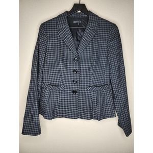 Lafayette 148 Black Plaid Blazer Jacket Size 10